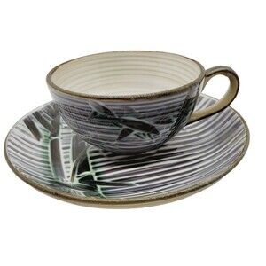 Ucagco Japan Bamboo tree Design Black Gray Hand Crafted Tea Cup & Saucer Set